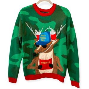 Ugly Christmas Sweater Pocket Size Medium Reindeer Beer Pocket Camouflage Unisex